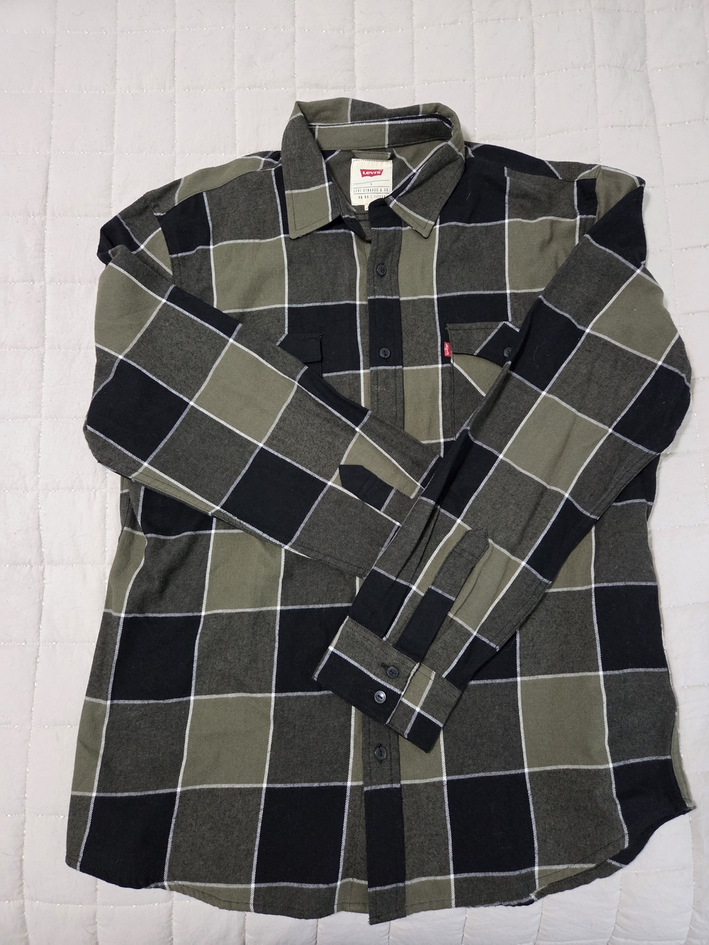 Levi's Olive & Black Large-Check Flannel Button-Down Shirt